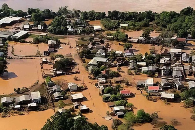 imagem de uma das cidades do Rio Grande do Sul alagada para falar sobre a Leptospirose