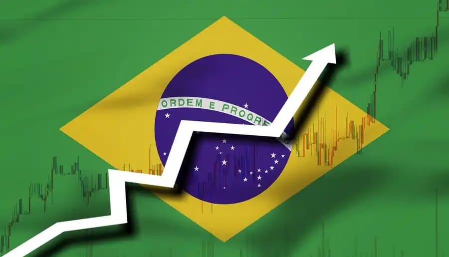 imagem da bandeira brasileira com uma seta indicando boas chances de investir no Brasil