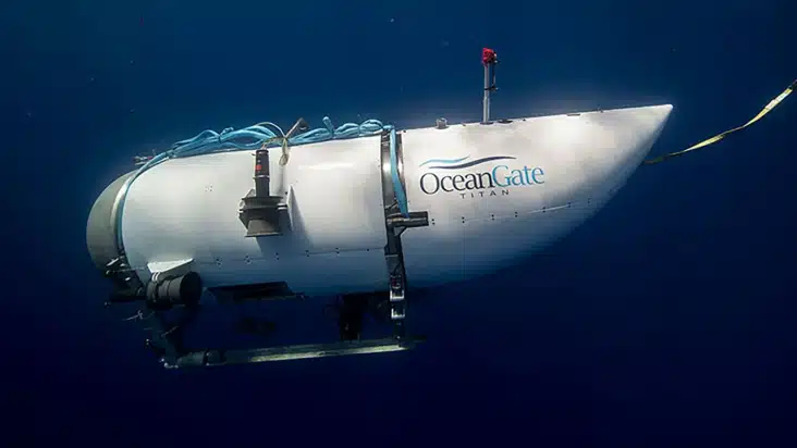 O submarino da operadora de turismo OceanGate que desapareceu em 2023. (Fonte: Reprodução OceanGate).