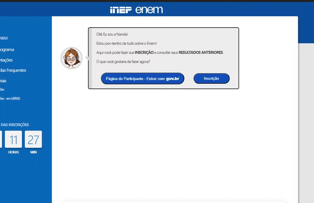 Página oficial do Inep para inscrição do Enem 2024 