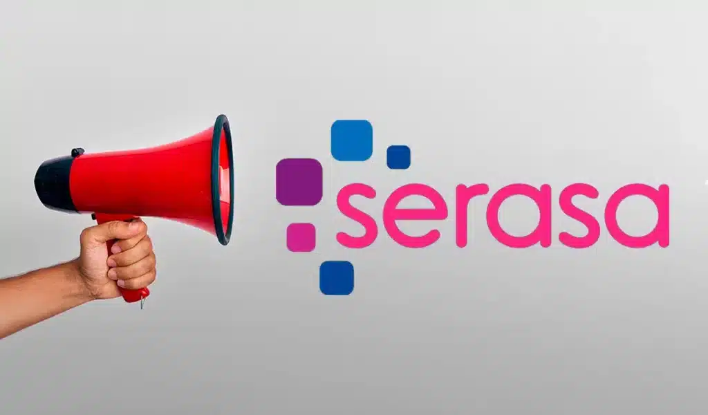 nome do serasa ao lado de um megafone