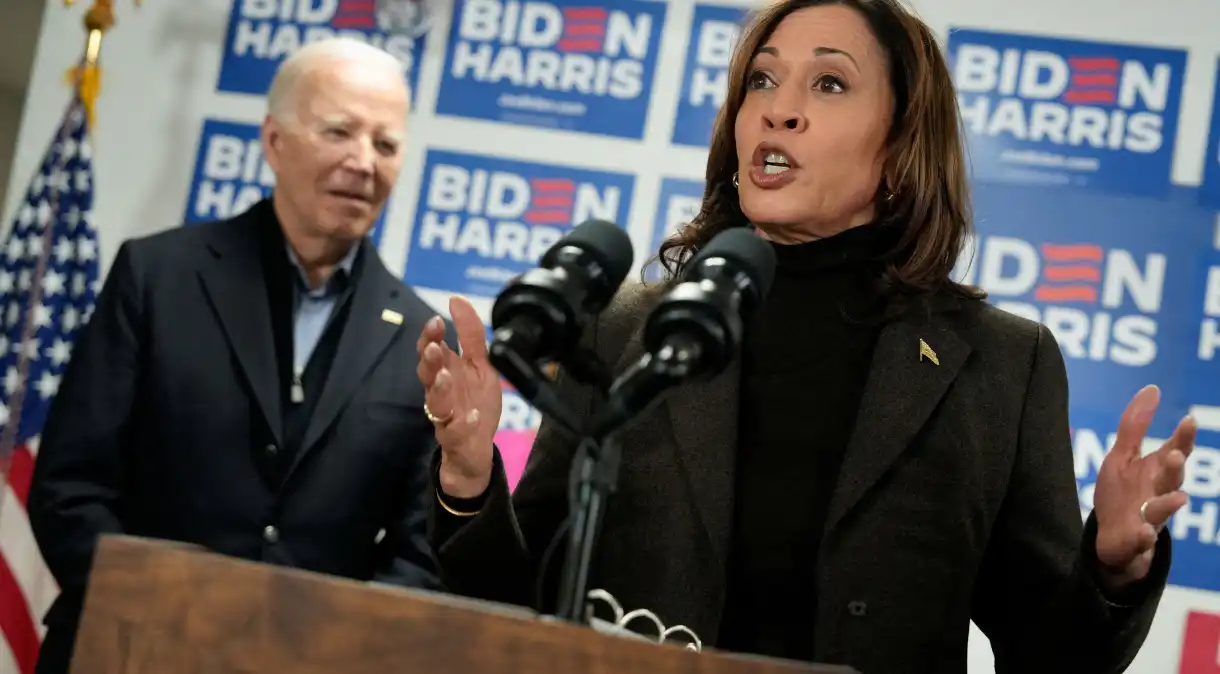Presidente dos EUA, Joe Biden, e vice-presidente, Kamala Harris, em Wilmington, no Estado norte-americano de DelawareJoshua. (Fonte: Roberts/Reuters).