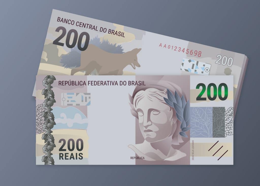 Novo salário mínimo em cédulas de 200 reais. (Fonte: depositphotos).