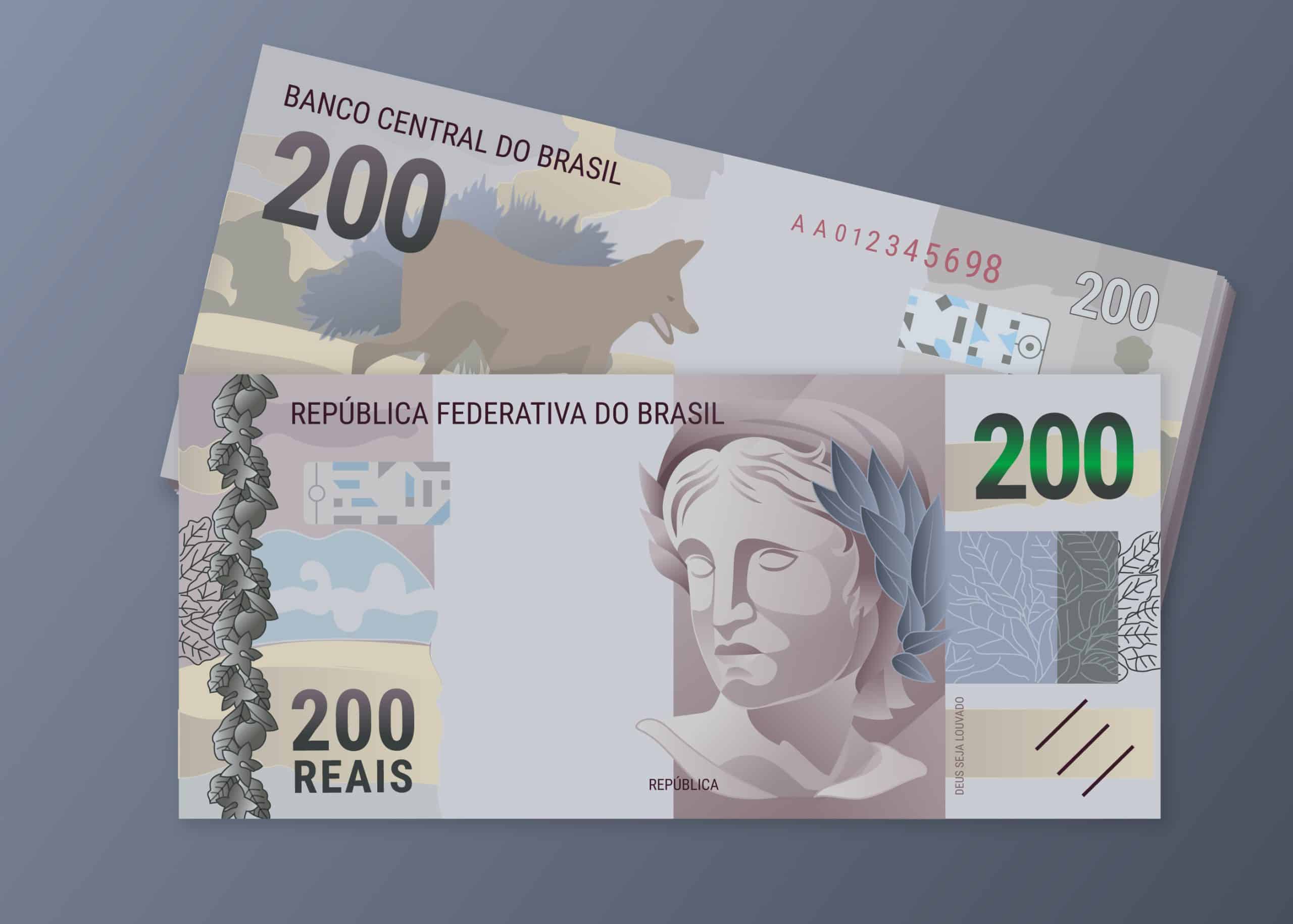 Pagamento do pix pasep 2025 em cédulas de 200 reais. (Fonte: shutterstock).